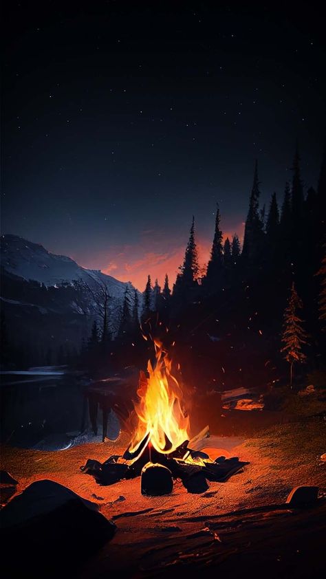 Camping Fire Forest IPhone Wallpaper HD - IPhone Wallpapers : iPhone Wallpapers Survivalist Aesthetic, Campfire Background, Bonfire Painting, Forest Iphone Wallpaper, Campfire Illustration, Campfire Painting, Locker Wallpaper, Mountains And River, Camping Fire