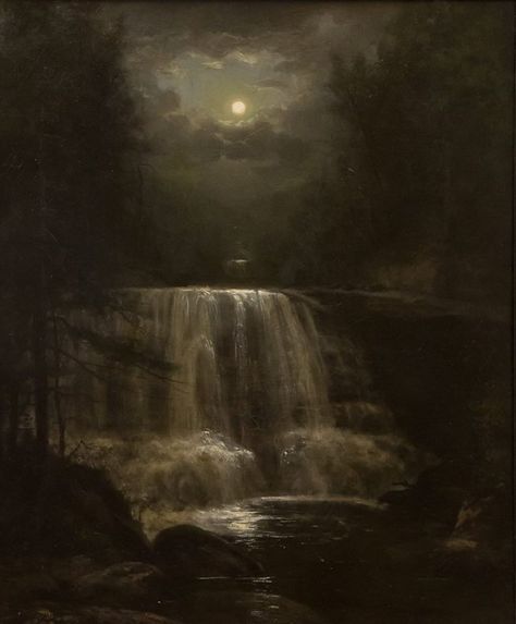 Moonlight Waterfall, 1887 by Herman Herzog At Night, The Sky, The Moon, Moon, Instagram