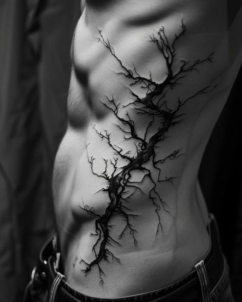 Thorn Back Tattoo, Lower Back Tree Tattoo, Vine Neck Tattoo, Tattoos For Men Unique, Branches Tattoo, Side Body Tattoos, Calf Tattoo Ideas, Side Body Tattoo, Tree Roots Tattoo