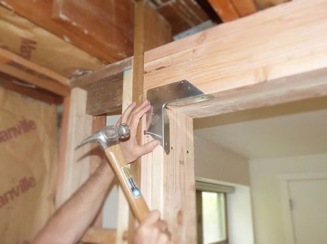 Load Bearing Beam, Mobile Home Repair, Wall Removal, Basement Remodel Diy, Framing Construction, Support Beam, Support Beams, Load Bearing Wall, Home Building Tips