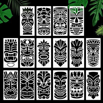 Tiki Pattern Design, Tiki Totem Diy, Tiki Boxes Diy, Tiki Faces Template, Tiki Stencil, Diy Tiki Decorations, Wood Carving Patterns Templates, Tiki Pattern, Totem Tiki