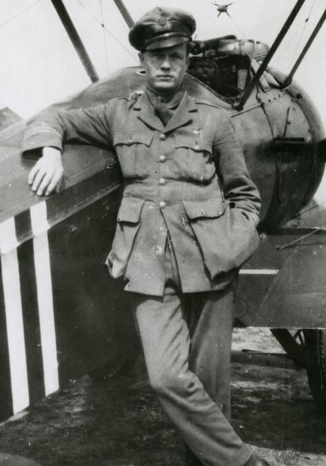 The photo shows Canadian fighter pilot A. Roy Brown, a First World War ace, who received credit from the Royal Air Force for shooting down Manfred von Richthofen, the Red Baron, on April 21, 1918. Red Barron, Manfred Von Richthofen, Wwi Aircraft, Ww1 Planes, The Red Baron, Man In Uniform, Sopwith Camel, Ww1 Aircraft, Ww 1