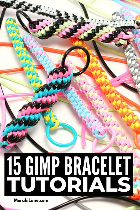 15 Step-By-Step Gimp Bracelet Tutorials | Scoubidou, craftlace, scoobies, lanyard, or gimp bracelets -- whatever you call them, they are a kids activity handed down from generation to generation. If you have forgotten how to make these friendship bracelets and need a refresher, this post is for you! We're sharing a list of essentials to invest in, easy step-by-step tutorials, and the best beginner patterns like the box knot, butterfly knot, and square knot. Give them a try! Lanyard Weaving, Boondoggle Patterns Tutorials, Boondoggle Patterns, Gimp Patterns, Lanyard Patterns, Plastic Lace Crafts, Gimp Bracelets, Lanyard Tutorial, Lanyard Crafts