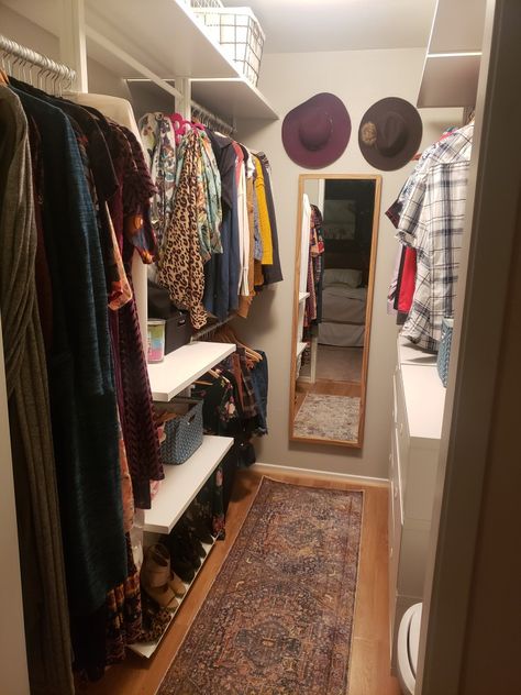 Elvarli Ikea Closet, Elvarli Walk In Closet, Ikea Elvarli Closet Ideas, Renter Friendly Walk In Closet, Apartment Walk In Closet Ideas, Boho Walk In Closet, Ikea Walk In Closet, Elvarli Ikea, Indoor Closet