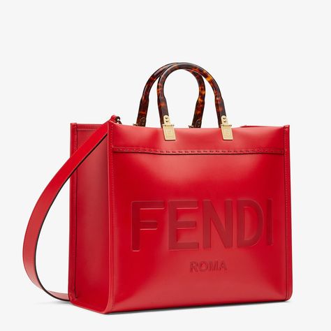 Red leather bag - MEDIUM FENDI SUNSHINE | Fendi Fendi Sunshine Medium, Fendi Sunshine, Funky Purses, Fendi First, Fendi Store, Red Leather Bag, Fendi Bag, Bags Messenger, Elegant Bags