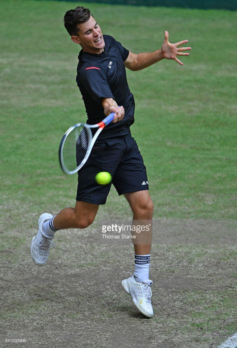 Dominic Thiem of Austria plays a forehand in his half final match against Florian Mayer of Germany during day six of the Gerry Weber Open at Gerry Weber Stadium on June 18, 2016 in Halle, Germany. Gerry Weber, Halle, Austria, Running