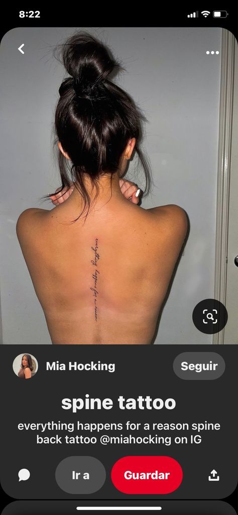 Spine Tattoos For Women Flowers And Words, Simple Spin Tattoos, Writing Spine Tattoos For Women, Womens Tattoos Spine, Faith Over Fear Spine Tattoo, Spoke Tattoos Women, Spine Tattoo Ideas Female Meaningful, Mini Spine Tattoo, Spins Tattoos