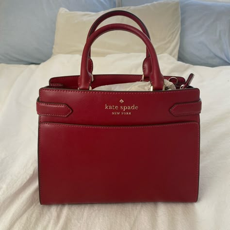 Kate Spade Staci Bag In Medium Size. Beautiful Dark Red Color, Brand New With Tags. It’s The Perfect Size For Everyday Use! Not Too Big, But With A Decent Capacity. This Bag Has Been Discontinued, So You Won’t Find It New Anywhere Else! Original Retail For $399. Medium Bags Handbags, Dark Red Handbag, Kate Spade Bag Aesthetic, Dark Red Bag, Kate Spade Red Bag, Red Kate Spade Purse, Bags Wishlist, Kate Spade Staci, Red Handbags