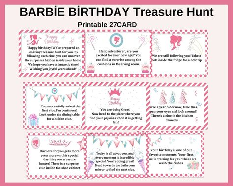 Birthday Party Scavenger Hunt, Birthday Treasure Hunt, Birthday Scavenger Hunt, Printable Birthday Games, Birthday Games For Kids, Scavenger Hunt Birthday, Back To School Bulletin Boards, Scavenger Hunt For Kids, Barbie Birthday