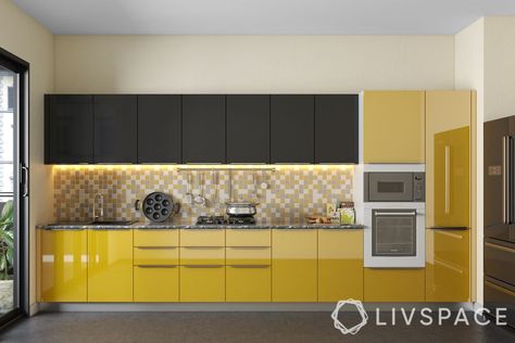 25+ Kitchen Designs That Will Inspire You (With Amazing Pictures) Acrylic Modular Kitchen Design, Acrylic Kitchen Cabinets, Yellow Kitchen Designs, Glossy Kitchen, Kitchen Colour Combination, Modular Kitchen Cabinets, Kitchen Modular, Modular Kitchen Designs, Modular Kitchen Design