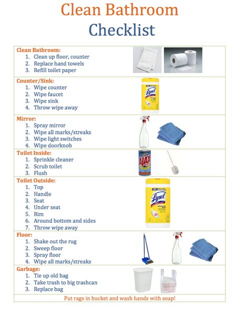 Bathroom Chore Checklist, Bathroom Chore Chart, Clean Up House, Best Cleaning Products For Bathroom, Bathroom Things List, Bathroom Cleaning Routine, How To Clean My House, Clean Bathroom Hacks, Bathroom Needs List