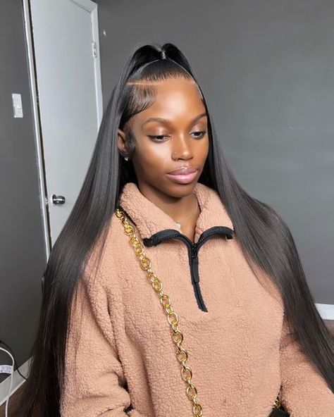 Wig Up And Down Hairstyles, Up Down Lace Wig, Half Up Half Down Hair Wig Install, Half Up Half Down Sewin Weave, Half Up Half Down On Wig, Up Down Wig Styles, Heart Swoop Half Up Half Down, Half Up Half Down Lace Wig, Half Up Half Down With Straight Hair