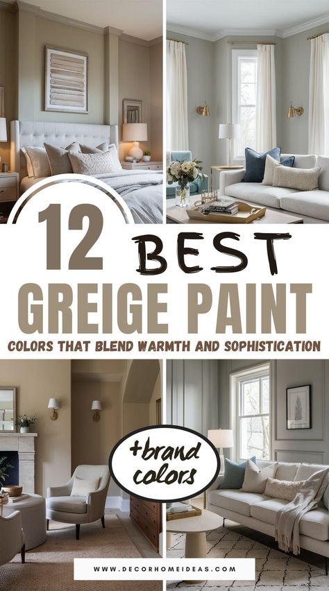 Discover the top 12 greige paint colors that beautifully blend the warmth of beige with the sleek sophistication of gray. These versatile shades can transform any room, adding a timeless, elegant touch to your home. Explore which hues best suit your space and elevate your decor. Grey Cream Paint Colors, Gray Beige Paint Colors Sherwin Williams, Fossil Grey Paint, Greige Paint Colors Bedroom, Edgecomb Gray Vs Accessible Beige, Grayge Color Walls, Greige Living Room Walls, Gray Beige Paint Colors, Gray Beige Paint