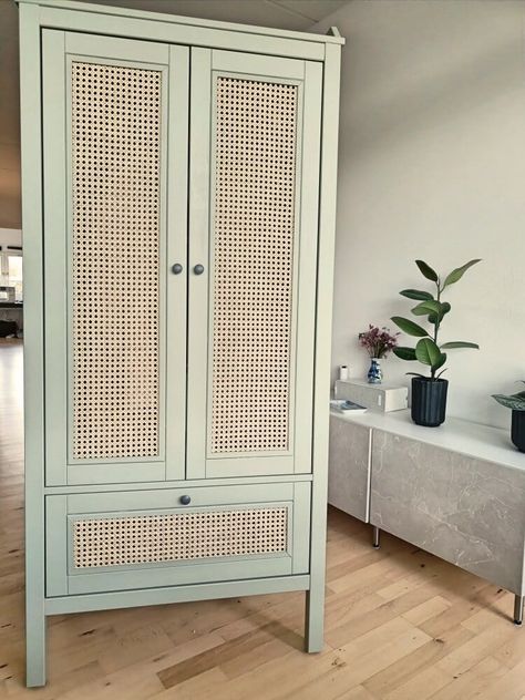 Cabinet With Rattan Doors, Wardrobe Furniture Ideas, Ikea Child Wardrobe, Nursery Wardrobe Cabinet, Upcycled Ikea Wardrobe Ideas, Ikea Armoires & Wardrobes, Armoire Sundvik Ikea, Ikea Sundvik Wardrobe Hack, Rattan Cabinet Door