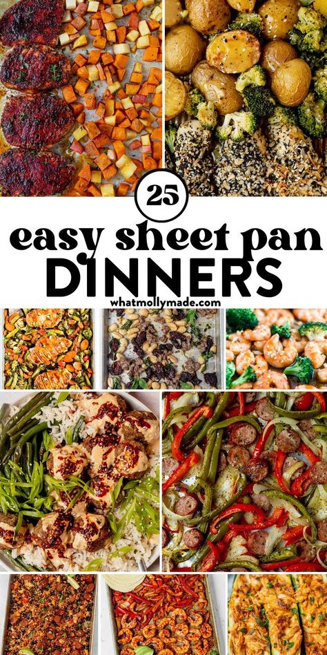 Looking for easy, healthy, quick recipes the whole family will love? I've rounded up my favorite sheet pan dinners with everything from sausage, to chicken, steak, pork, shrimp, and salmon! Most are gluten-free and dairy-free or can be easily customized. The best part: cleanup is a breeze! Healthy Pan Recipes, One Sheet Pan Recipes, One Pan Dinners Easy, Sheet Pan Dinners Vegetarian, Sheet Pan Meals Healthy, Gluten Free Dinner Easy, Sheet Pan Dinners Chicken, Easy Sheet Pan Dinners, Sheet Pan Suppers