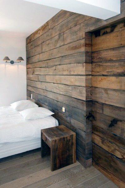 Old Barn Wood Bedroom Wall And Sliding Door Design Ideas Wood Wall Ideas, Wood Interior Walls, Wood Walls Bedroom, Wooden Accent Wall, Wood Wall Design, Sliding Door Design, Old Barn Wood, Into The Wood, Wood Accent Wall