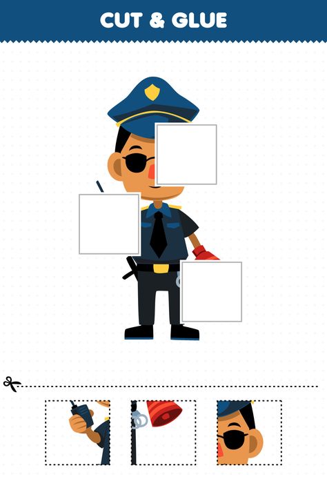 Kids Police, Community Helpers Preschool, Cut And Glue, Game For Children, Community Helpers, Cartoon Memes, Card Banner, Presentation Template Free, Cartoon Clip Art