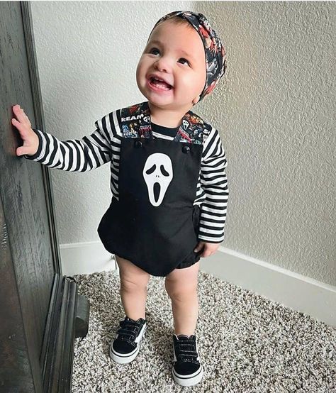 Scream Horror Overall Romper Onesie Jumpsuit - Etsy Overall Romper, Gothic Baby, Goth Baby, Baby Fits, Ghost Face, Kids Couture, Dream Baby