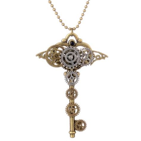 Gear Necklace, Vintage Heart Jewelry, Vintage Heart Necklace, Key Necklace Vintage, Necklaces Heart, Steampunk Key, Steampunk Ideas, Lace Bracelet, Heart Shaped Jewelry