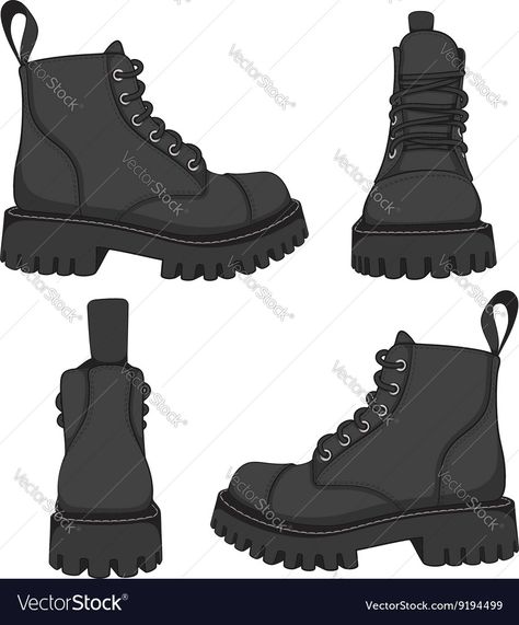 Combat Boots Art Reference, Boots Drawing Reference Character Design, Combat Boot Drawing Reference, Combat Boots Reference Drawing, Drawing Combat Boots, Male Boots Drawing, Combat Boot Reference, How To Draw Shoes Front View Boots, Emo Shoes Drawing