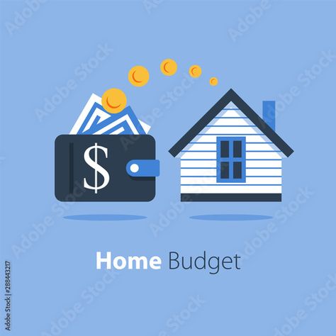 Stock Image: Mortgage loan, household expenses, real estate investment, house rental, property purchase, home finance and budget, living cost, vector flat illustration Budget Illustration, Investment House, Budget Living, Household Expenses, Mortgage Loan, Real Estate Investment, Mortgage Loans, Flat Illustration, Real Estate Investing