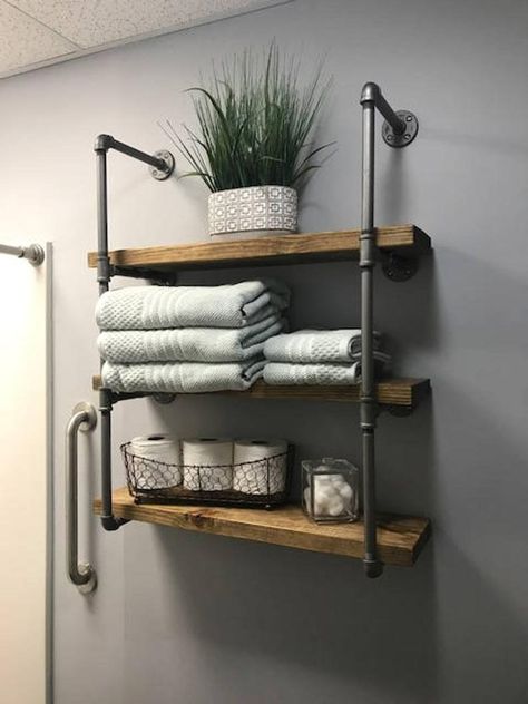 Bathroom Shelf Ideas, Restoration Hardware Bathroom, Small Bathroom Shelves, Restoration Hardware Inspired, Bathroom Shelf Decor, Industrial Bathroom, Regal Design, Diy Ikea Hacks, Diy Ikea