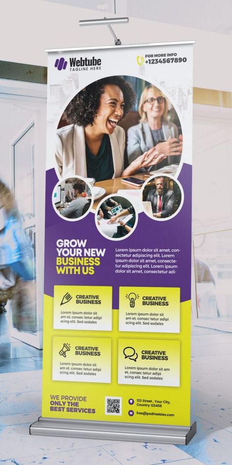 Roll Up Stand Banner Design, X Stand Design Banners, Promotional Banner Design, X Banner Design Ideas, Pull Up Banners, Standee Design Ideas Events, Roll Up Design Inspiration Rollup Banner, Standee Design Creative, Company Banner Design