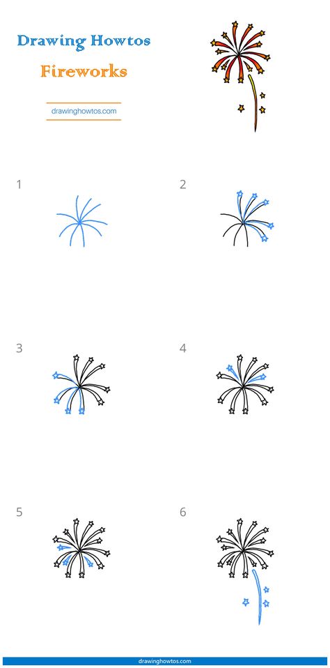 Firework Doodles Easy, How To Draw Fire Works, Fireworks Drawing Tutorial, How To Draw Fireworks Easy, How To Draw Fireworks Step By Step, Easy Firework Drawing, Draw Fireworks Easy, Sydney Fireworks, Firework Art