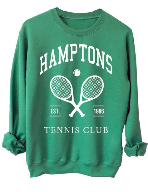 PRICES MAY VARY. Vintage Style: Embrace retro fashion with this Hamptons Tennis Club sweatshirt, featuring a classic preppy design. Comfortable Fit: Crafted from high-quality screen printed transfers, this cozy sweatshirt offers a relaxed and comfortable fit for everyday wear. Versatile Piece: Easily pair this sweatshirt with a tennis skirt, leggings, jeans, shorts, or athletic pants for a casual, yet stylish look. Sizing: Oversized men's sizes. Runs big Perfect gift for a tennis fan, college st Hamptons Tennis, Tennis Club Sweatshirt, Tennis Sweatshirt, Sweatshirt Preppy, Preppy Sweatshirts, Vintage Tennis, Tennis Club, Club Sweatshirts, Tennis Clubs