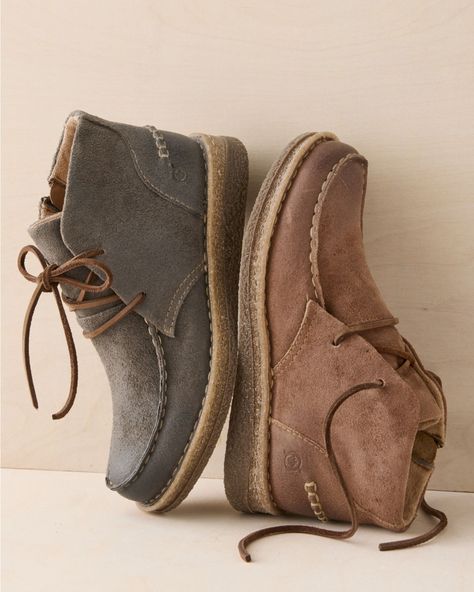 From moccasin toe to cork-infused sole, this chukka boot gets you where you're going in standout style. Handcrafted in distressed suede with leather laces, and featuring an inside zip for on-off ease, a padded footbed for comfort, and Børn's signature hand-sewn Opanka construction for durability.  By Børn. Lace-up style with inside zipper. Removable microsuede-wrapped foam footbed. Lightweight cork-infused man-made sole. Moccasin Boots Outfit, Womens Fall Shoes, Casual Boots Womens, Sustainable Outfits, Chukka Boots Women, Born Boots, Shopping Market, Comfortable Shoes For Women, Womens Suede Boots