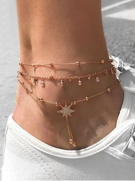 Tornoseleiras Tumblr. -Acessórios Star Anklet, Anklet Set, Ankle Jewelry, Bar Stud Earrings, Dope Jewelry, Women's Jewelry And Accessories, Latest Jewellery, Anklet Jewelry, Girly Jewelry