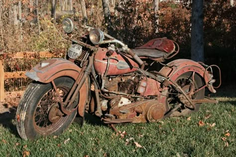 Where Can You Buy Wrecked Motorcycles? Harley Knucklehead, Motorcycle Chopper, Rat Bikes, Harley Davidson Knucklehead, Retro Bikes, Motos Harley, Motos Vintage, Abandoned Vehicles, Rust In Peace