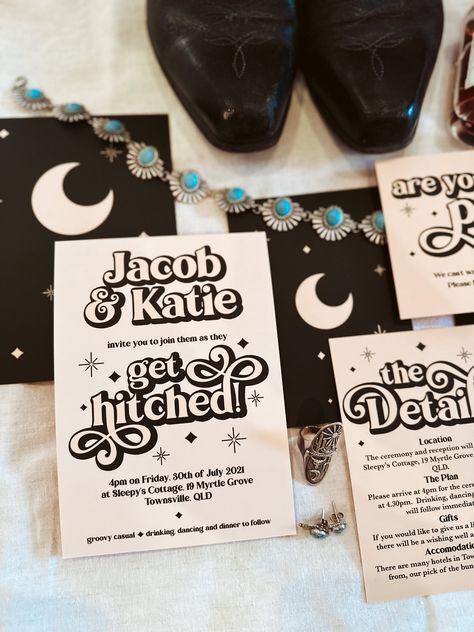 Eclectic Wedding Invitations, Funky Wedding Invitations, Quirky Wedding Invitations, Retro Wedding Theme, Disco Vibes, Funky Wedding, Retro Wedding Invitations, Edgy Wedding, 2025 Wedding