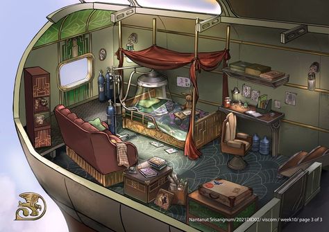 Environmental Drawing, Magical Buildings, Steampunk Concept, Daughter Room, Feng Zhu Design, Feng Zhu, Steampunk Illustration, Pixels Art, Spaceship Interior