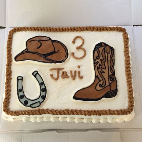 Cowboy cake for my nephew Cowboy Birthday Cake Boys, Cowboy Birthday Cake, Sheet Cakes Decorated, Western Cake, Cowboy Birthday Cakes, Cowboy Cake, Cowboy Cakes, Cow Cakes, Birthday Sheet Cakes