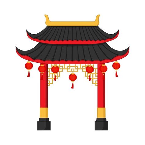 Chinese gate and paper lamp isolated on ... | Premium Vector #Freepik #vector #japanese-culture #japan-culture #japan #japan-house Patchwork, Chinese Gate, Chinese Christmas, Chinese Lamp, Chinese New Year Zodiac, Chinese Party, Chinese New Year Food, Exhibition Display Design, Japanese Party