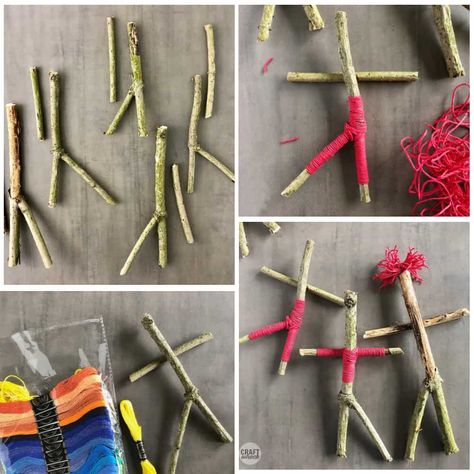 Make Your Own Stick People Family · Craftwhack Twig People, Stick Dolls, Crafts With Sticks, Stick People, Stick Family, Stick Art, Afterschool Activities, Painted Sticks, Love Craft