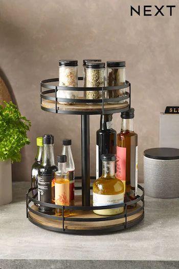 Kitchenware | Kitchen Accessories, Storage & More | Next UK Black And Wood Kitchen Accessories, Lazy Susan Spice Rack, Urban Kitchen Design, Smart Kitchen Ideas, Kitchen Cottagecore, Rotating Spice Rack, Urban Kitchen, Industrial Style Kitchen, Spice Rack Organiser