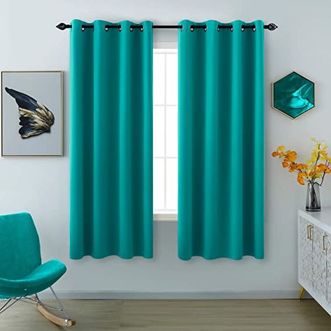 KOUFALL Teal Curtains 63 Inch Length for Girls Room 2 Panels Grommet Light Blocking Thermal Insulated Room Darkening Blackout Curtains for Bedroom Girls Teens 52 x 63 Inches Long Baby Curtains, Boys Room Curtains, Turquoise Curtains, Teal Curtains, Bedroom Closet Doors, Green Drapes, Thick Curtains, Curtains For Bedroom, Country Curtains