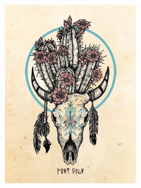 Pony Gold's artwork is amazing! Desert Tattoo, Pony Gold, Bull Skull Tattoos, Native American Tattoos, Cactus Tattoo, Native Tattoos, Western Tattoos, Ethno Style, Animal Skull