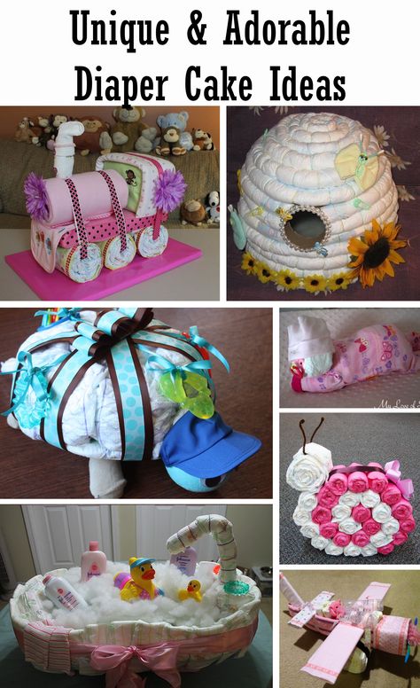 unique and adorable diaper cake ideas 2 Diaper Cake Ideas, Perlengkapan Bayi Diy, Baby Shower Unique, Unique Diaper Cakes, Gateau Baby Shower, Diy Diaper Cake, Diaper Gifts, Boy Baby Shower Ideas