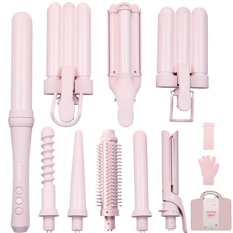 PRICES MAY VARY. 【9 Convertible Accessories for All Hair Style】 ----- There are 0.63", 0.87",1",1.25" four different sizes of our curling iron set, as well as a hot air comb and a hair straightener, easy to have various hairstyles at home. 【Ceramic PTC Heating Technology】----- Ceramic coating heated tube，instantly heated within 30 seconds, allowing you to quickly have beautiful curly hair. Electrical ceramic coatings can improve the protein structure of hair, making it smoother and more shiny. 【 Hair Styling Kit, Storing Hair Tools, Things To Buy Off Amazon, Hairstyles For Home, Hair Salon At Home, Convertible Accessories, Straighten Hairstyles, Curly Hair Tools, Heated Round Brush