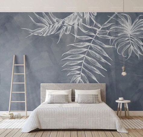 Painted Mural, Monochrome Wall, Bedroom Murals, White Leaves, Nursery Wall Stickers, Wall Paint Designs, Mural Floral, Kids Wall Murals, Design Del Prodotto