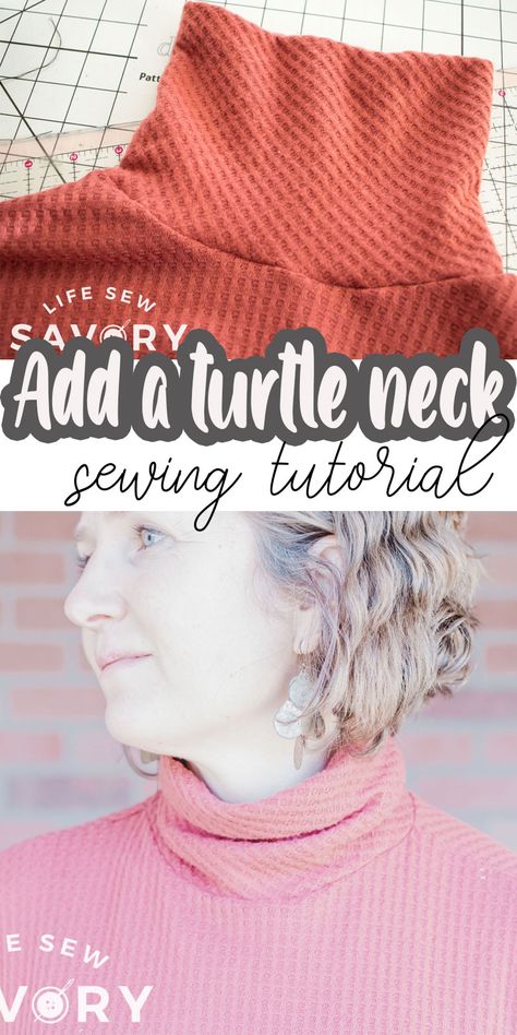 learn how to draft and sew a turtle neck on any shirt. Change up a sewing pattern you already own by adding a turtle neck to the neckline. How To Add A Turtleneck To A Shirt, Neckline Pattern Ideas, Free Turtleneck Sewing Pattern, Diy Turtle Neck Top, How To Sew A Turtleneck, Turtleneck Sewing Pattern Free, Mock Neck Sewing Pattern, Turtle Neck Dress Pattern, Turtle Neck Pattern Drafting