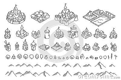 Vector Map Elements, Dnd Map Icons, Town Map Drawing, Wonderland Map, Fantasy Map Drawing Ideas, Map Building, Fantasy Cartography, Cartoon Map, Map Sketch