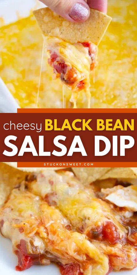 Your party food ideas must have this black bean dip! This 4th of July recipe doesn't disappoint. Baked with cream cheese and cheeses, this Cheesy Black Bean Salsa Dip is so delicious! Save this pin! Black Bean Dip Easy, Black Bean Salsa Dip, Bean Salsa Dip, Cheesy Dips, Cream Cheese Taco Dip, Black Bean Dip Recipe, Dip Recipes Hot, Cold Dip Recipes, Black Bean Dip