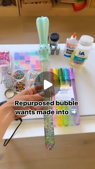 Diy Sensory Toys, Loose Part, Diy Sensory, Bubble Blower, Bubble Solution, Diy Wand, Sensory Bottles, School Glue, Glitter Crafts