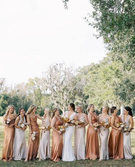 Copper and champagne weddings are the definition of fall 🍂 • 📸: @christiclarkphoto 📍: @agapaeoaksweddings 👰‍♀️: @livilu9 Copper And Champagne Wedding, Champagne And Copper Wedding, Champagne Weddings, Copper Wedding, Champagne Wedding, Champagne, Copper, Weddings, Quick Saves