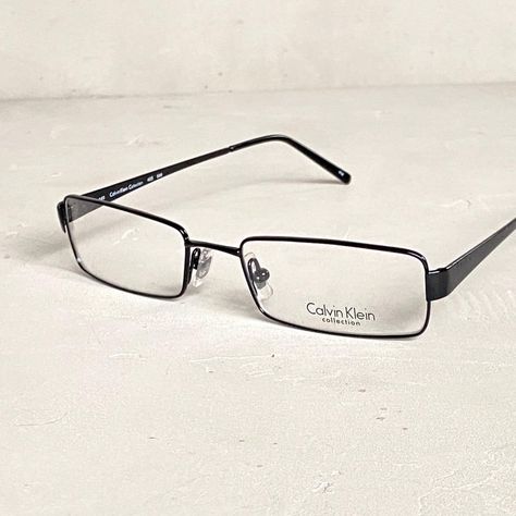 Calvin Klein 90's 'Bayonetta' Rectangle Eye Glasses... - Depop Punk Glasses Frames, Bayonetta Glasses Men, 90s Glasses Aesthetic, Glasses On Men, Rectangle Glasses Aesthetic, Cool Glasses Frames, Calvin Klein Aesthetic, Calvin Klein Glasses, Bayonetta Glasses