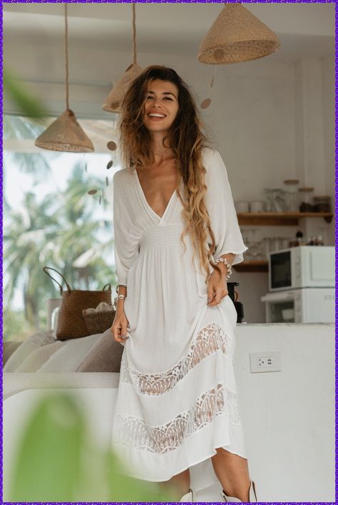 White Boho Midi Dress, Maxi Dress With Ruffles, White Linen Wedding Dress, Boutique Decor Ideas, 5 Year Vow Renewal, Boho White Dress, Shopping Vibes, Thailand Outfits, Nomad Clothing